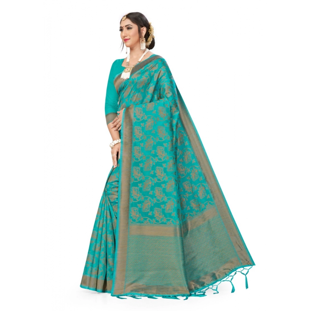 Women's Banarasi (Spun Cotton) Saree (Firoji,5-6 Mtrs) - Image 3