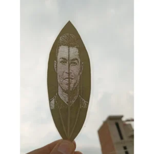 Custom Engraved Leaf Art 鈥�Football Icon Portrait on Natural Lea