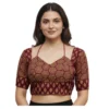 Women's Ajrakh Cotton Printed Sweetheart Padded Blouse (Maroon 38 Ready (Self Alterable 36–40)