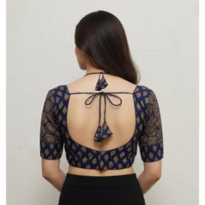 Alternative view of Women's Ajrakh Cotton Printed Sweetheart Padded Blouse (Navy 38 Ready (Self Alterable 36–40)