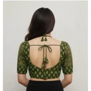 Alternative view of Women's Ajrakh Cotton Printed Sweetheart Padded Blouse (Olive 38 Ready (Self Alterable 36–40)