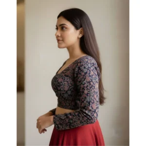 Alternative view of Women's Ajrakh Cotton Printed V-Neck Padded Blouse (Navy 38 Ready (Self Alterable 36–40)