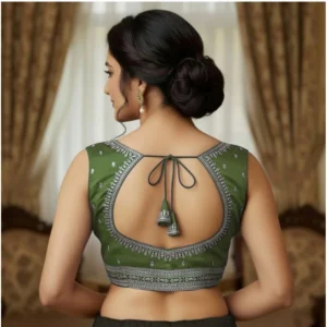 Alternative view of Women's Zimmi Choo Sequin Work V-Neck Padded Blouse (Olive 38 Ready (Self Alterable 36–40)