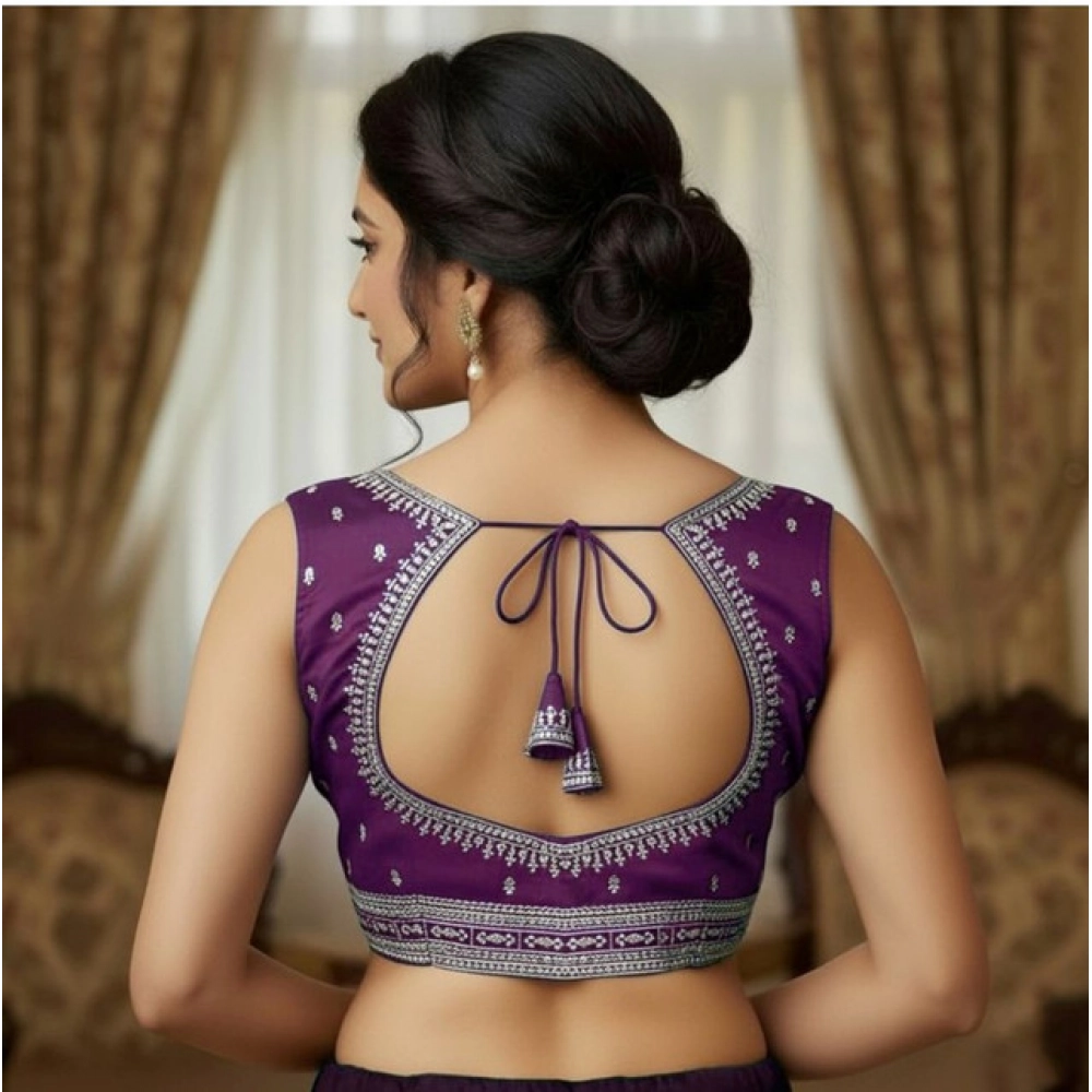 Women's Zimmi Choo Sequin Work V-Neck Padded Blouse (Purple 38 Ready (Self Alterable 36–40) - Image 2