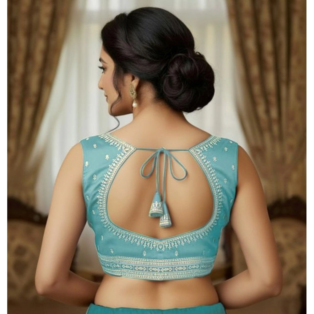 Women's Zimmi Choo Sequin Work V-Neck Padded Blouse (Sky Blue 38 Ready (Self Alterable 36–40) - Image 2