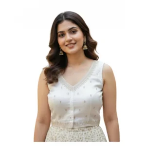 Women's Zimmi Choo Sequin Work V-Neck Padded Blouse (White 38 Ready (Self Alterable 36–40)