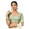 Women's Jacquard Zari Round Neck Padded Blouse (Light Green 38 Ready (Self Alterable 36–40)