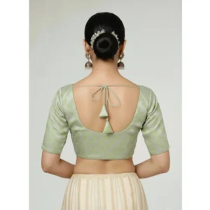 Alternative view of Women's Jacquard Zari Round Neck Padded Blouse (Light Green 38 Ready (Self Alterable 36–40)