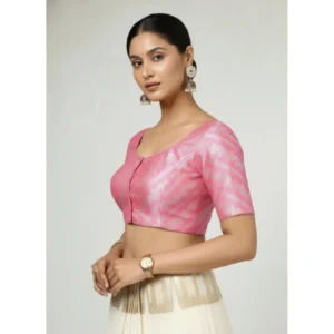Alternative view of Women's Jacquard Zari Round Neck Padded Blouse (Light Pink 38 Ready (Self Alterable 36–40)