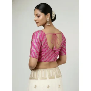 Alternative view of Women's Jacquard Zari Round Neck Padded Blouse (Pink 38 Ready (Self Alterable 36–40)