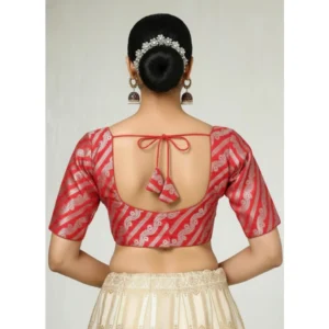 Alternative view of Women's Jacquard Zari Round Neck Padded Blouse (Red 38 Ready (Self Alterable 36–40)