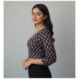 Alternative view of Women's Ajrakh Cotton Printed Halter Neck Padded Blouse (Navy 38 Ready (Self Alterable 36–40)