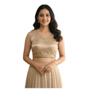 Women's Zimmi Choo Embroidered V-Neck Padded Blouse (Beige 38 Ready (Self Alterable 36–40)