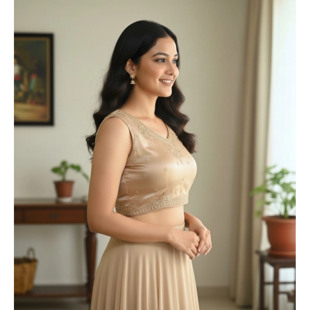 Women's Zimmi Choo Embroidered V-Neck Padded Blouse (Beige 38 Ready (Self Alterable 36–40) - Image 3