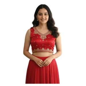 Women's Zimmi Choo Embroidered V-Neck Padded Blouse (Red 38 Ready (Self Alterable 36–40)