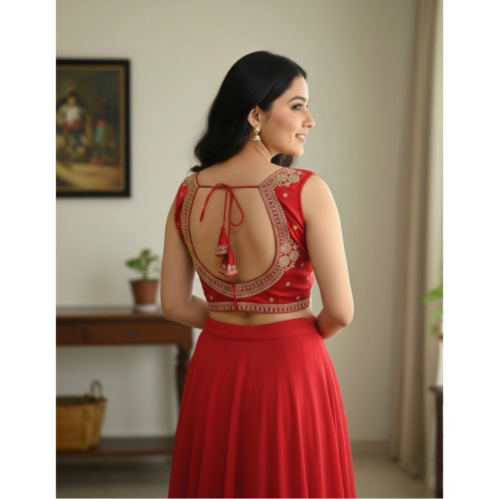 Women's Zimmi Choo Embroidered V-Neck Padded Blouse (Red 38 Ready (Self Alterable 36–40) - Image 3