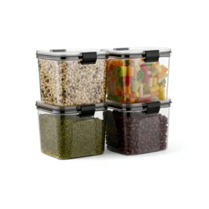 Plastic 4-Pcs Set Square Shape Kitchen Storage Container (Multicolor)