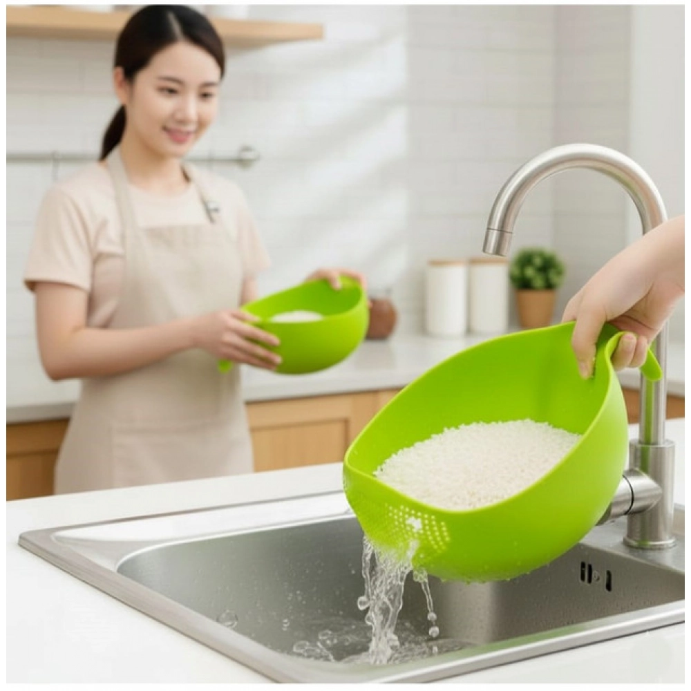 Plastic Water Strainer or Washer Bowl For Rice Vegetable & Fruits (Multicolor)