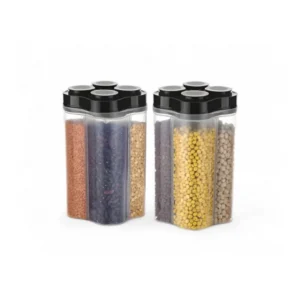 Plastic 2-Pcs Set, 4 Section Container Jar For Grocery (Multicolor)