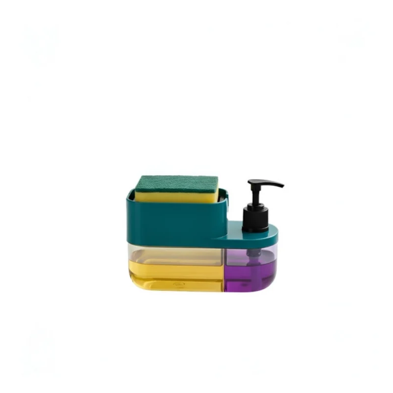 Plastic 3-in-1 Liquid Soap Dispenser with Sponge Soap Holder (Multicolor)