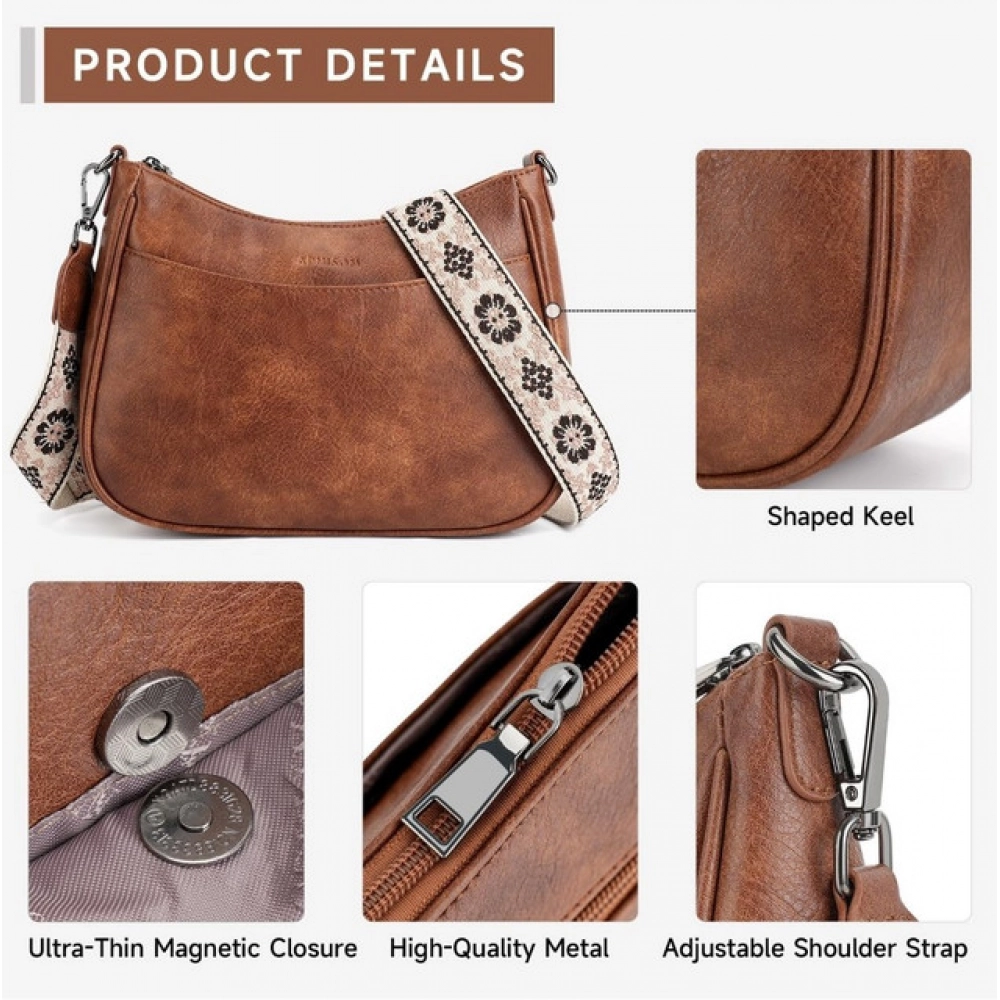 Women's PU Leather Zipper Sling Bag - Image 3