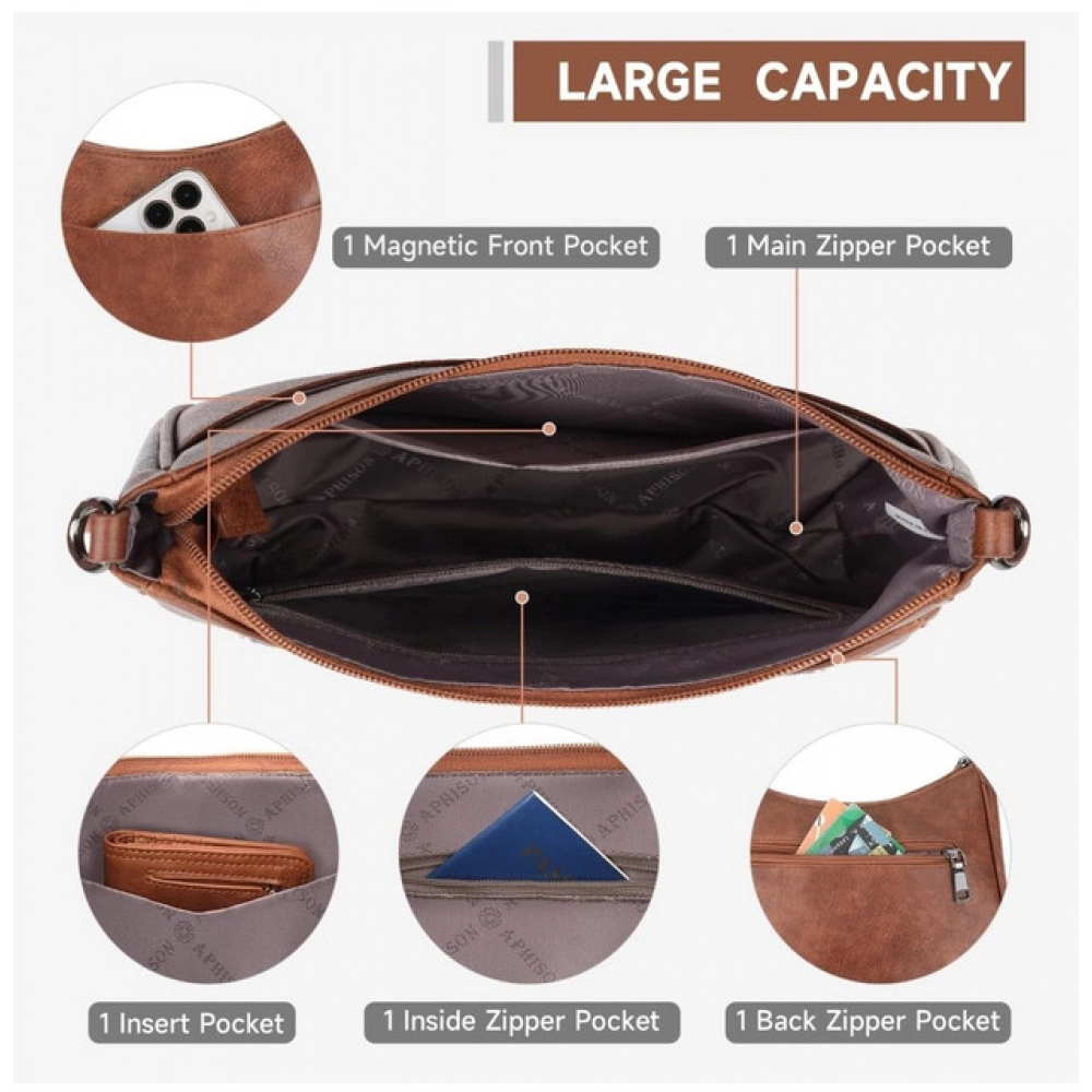 Women's PU Leather Zipper Sling Bag - Image 2
