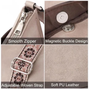 Alternative view of Women's PU Leather Zipper Sling Bag (Beige)