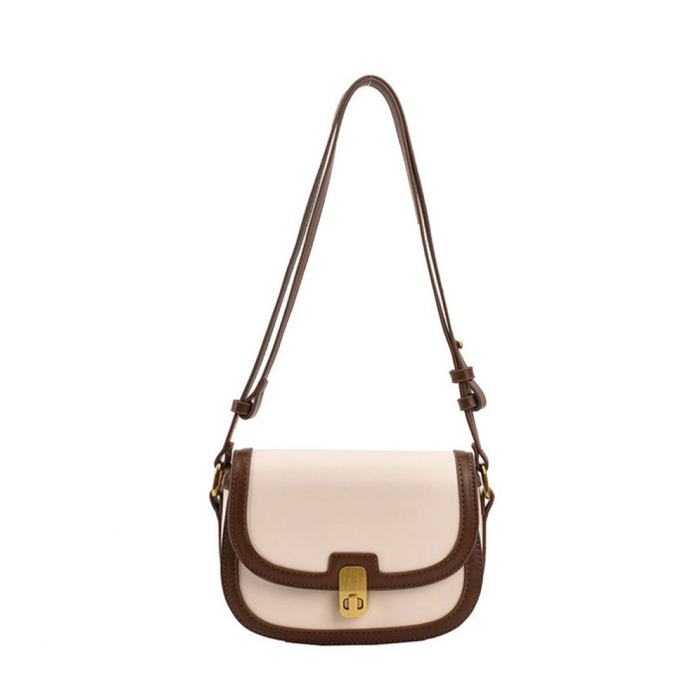 Women's PU Leather Zipper Sling Bag (Beige) - Image 3