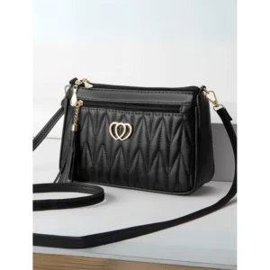 Women's PU Leather Zipper Sling Bag (Black)