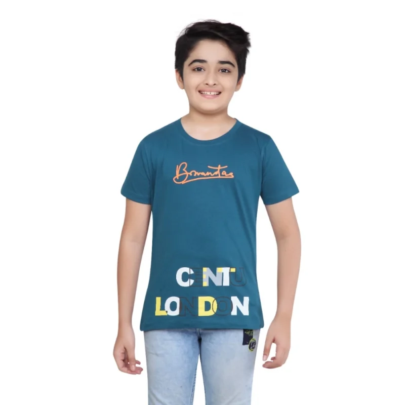 Boy's Cotton Grapic Printed Round Neck T-Shirt (Teal Green)