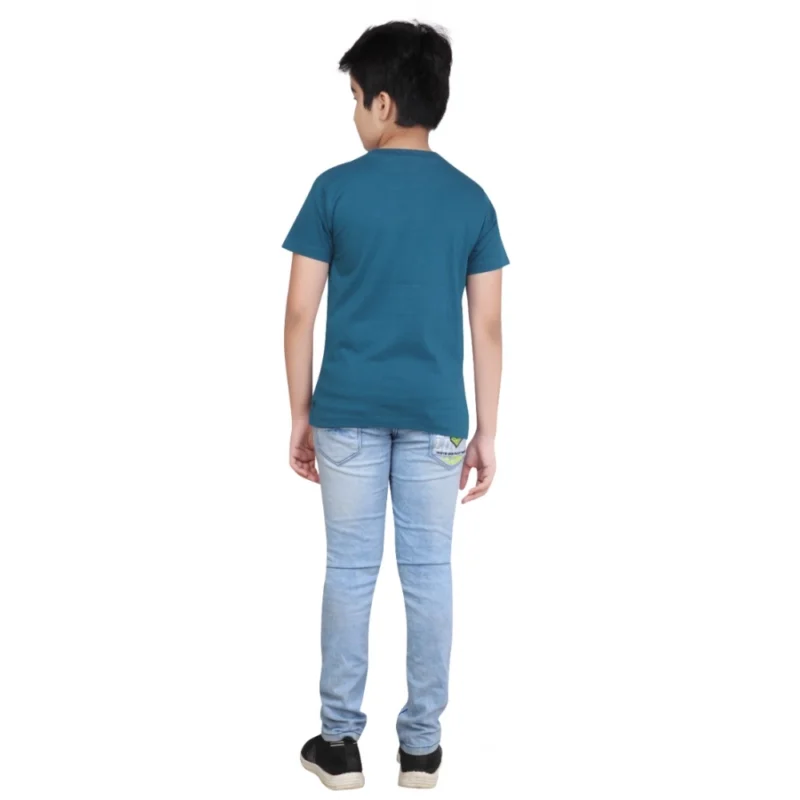 Alternative view of Boy's Cotton Grapic Printed Round Neck T-Shirt (Teal Green)