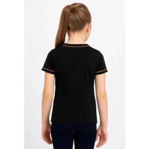 Alternative view of Girl's Cotton Printeded Round Neck T-Shirt (Black)