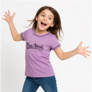 Alternative view of Girl's Cotton Printeded Round Neck T-Shirt (Lavander)