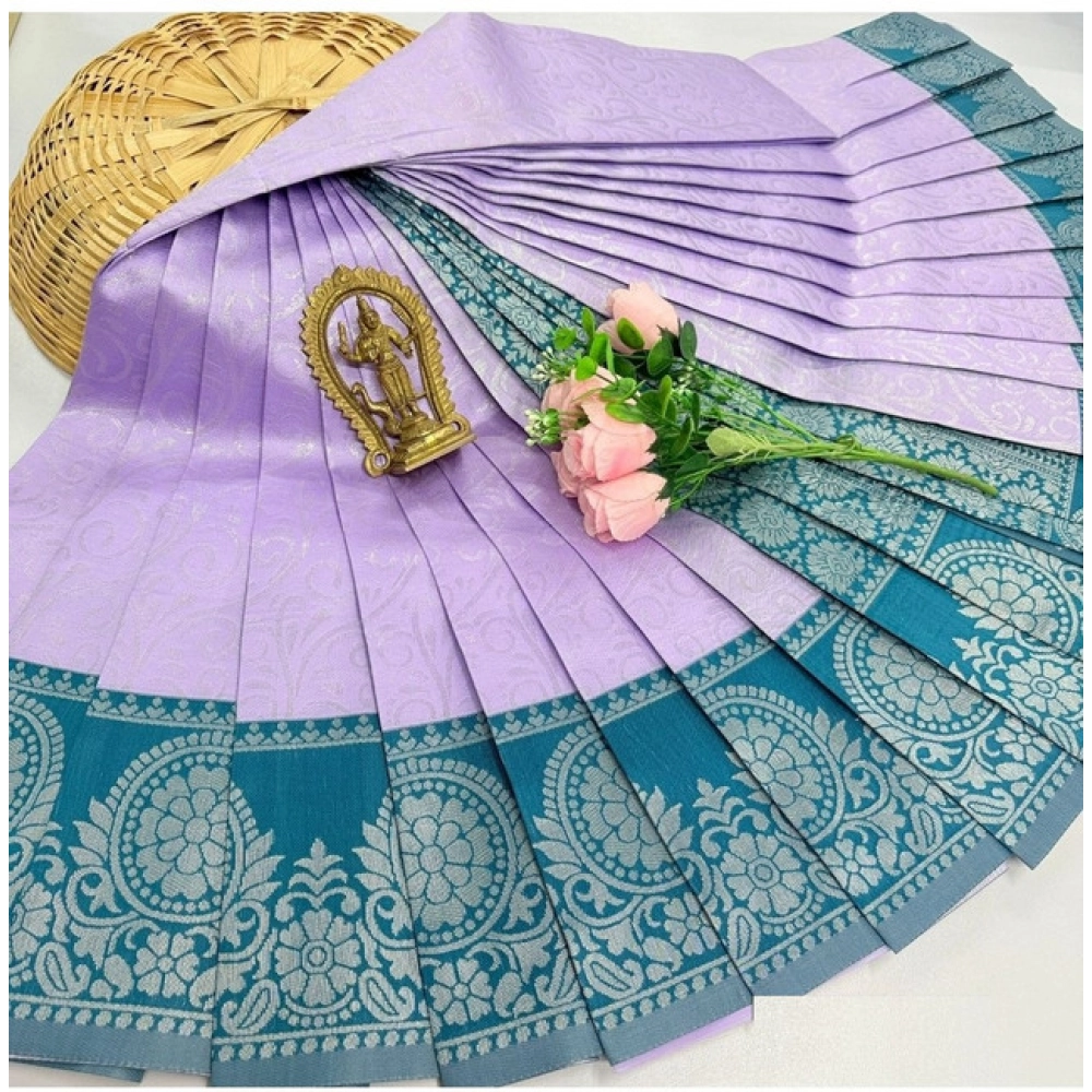 Women's Soft Silk Printed Saree With Unstitched Blouse 5.5Mtr (Lavender)