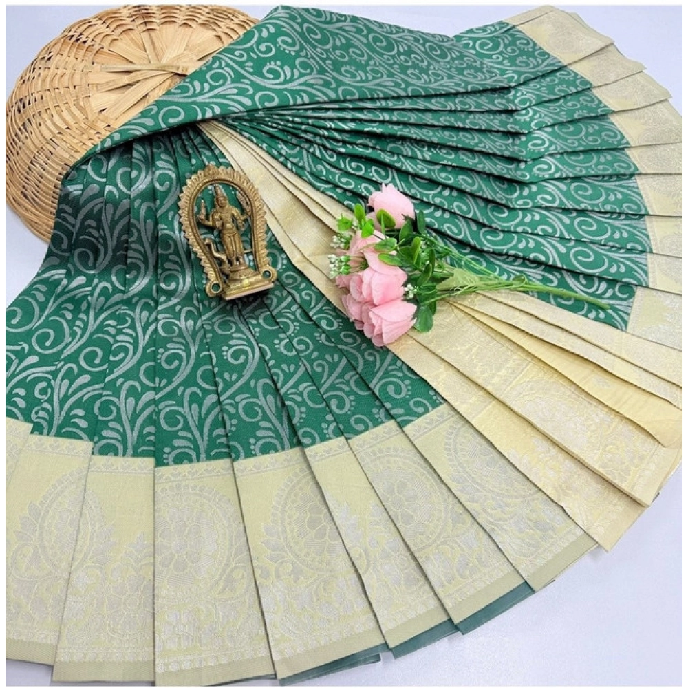 Women's Soft Silk Printed Saree With Unstitched Blouse 5.5Mtr (Green)