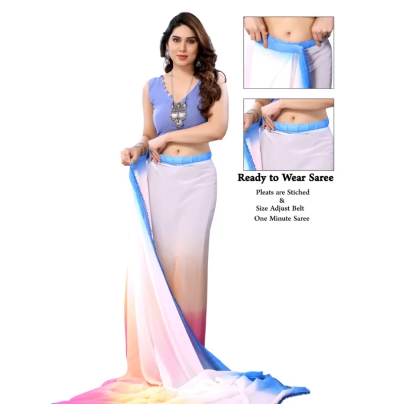 Alternative view of Women's Small Lace Georgette Solid Ready-to-Wear Saree With Unstitched Blouse 5.5 Mtr (Multicolor)