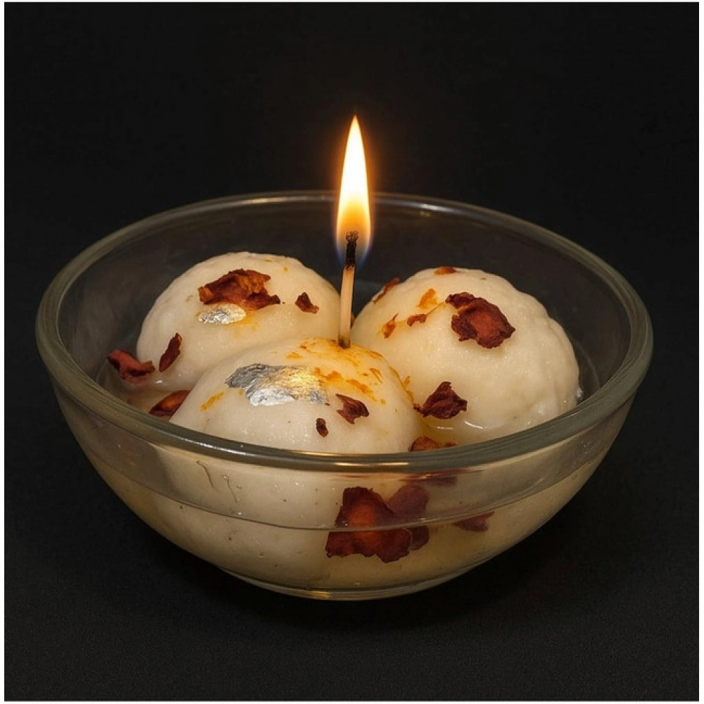 Soya Wax, Glass Rasgulla-Style Glass Bowl Candle - Image 3