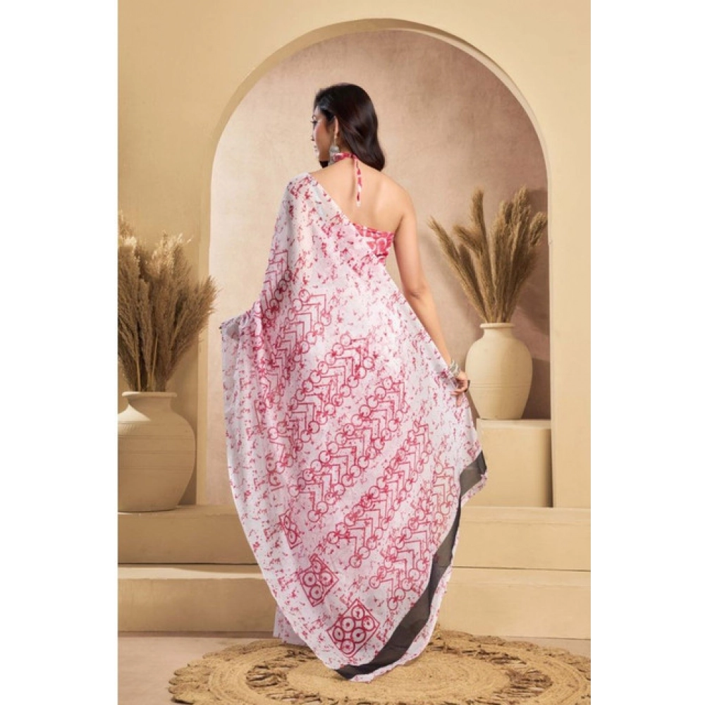 Women's Faux_Linen Printed Ready-to-Wear Saree With Unstitched Blouse 5.5 Mtr (Pink) - Image 4
