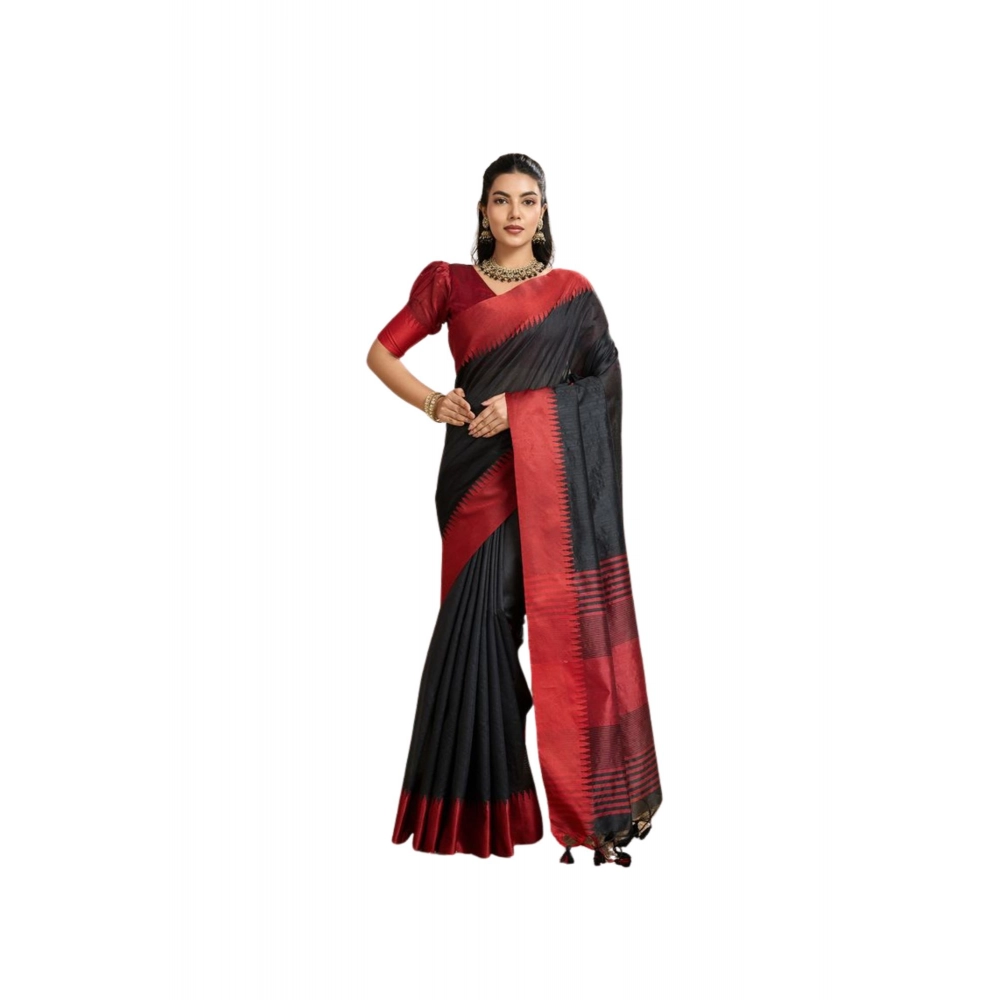 Women's Raw_Silk Woven Saree With Unstitched Blouse 5.5Mtr聽(Black)