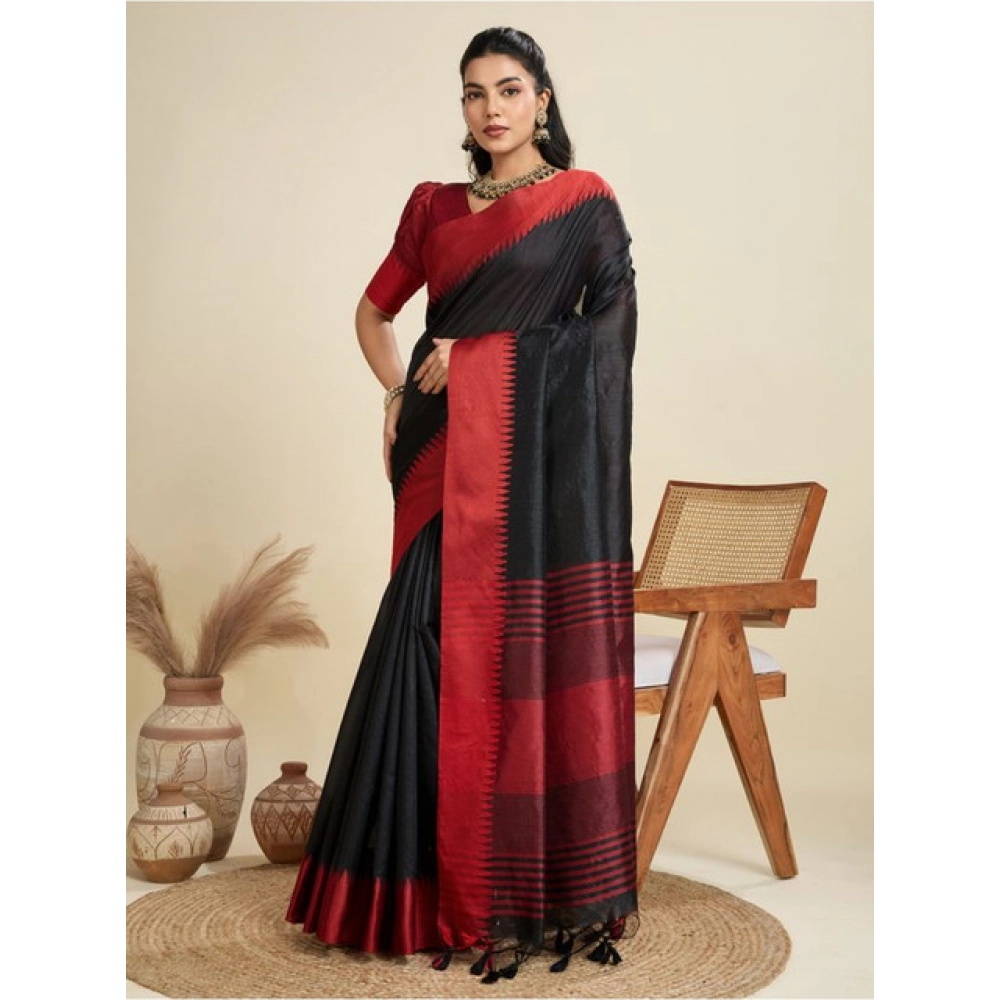 Women's Raw_Silk Woven Saree With Unstitched Blouse 5.5Mtr聽(Black) - Image 4