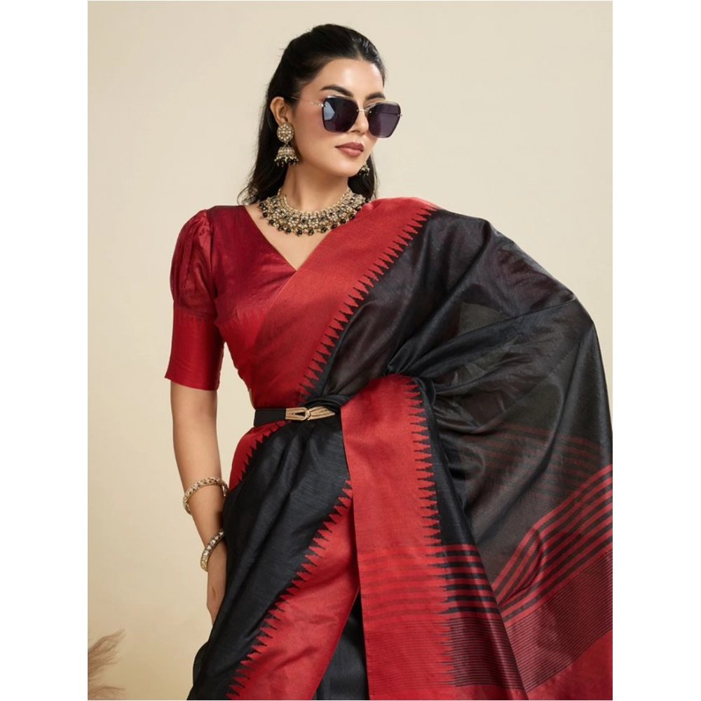 Women's Raw_Silk Woven Saree With Unstitched Blouse 5.5Mtr聽(Black) - Image 2