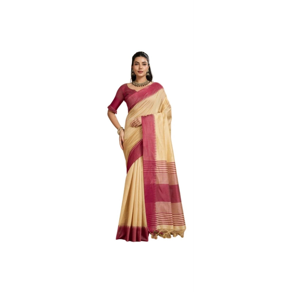 Women's Raw_Silk Woven Saree With Unstitched Blouse 5.5Mtr聽(Beige)