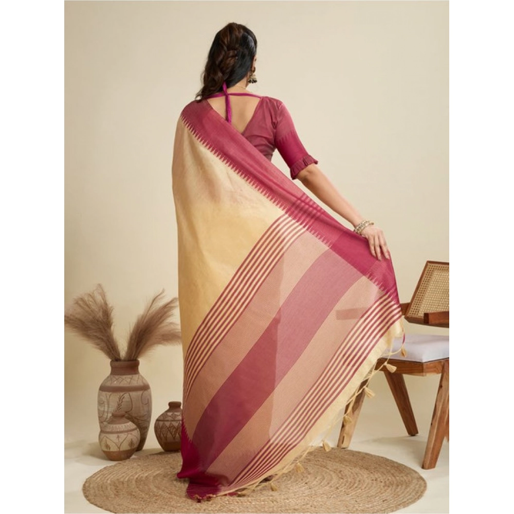 Women's Raw_Silk Woven Saree With Unstitched Blouse 5.5Mtr聽(Beige) - Image 3