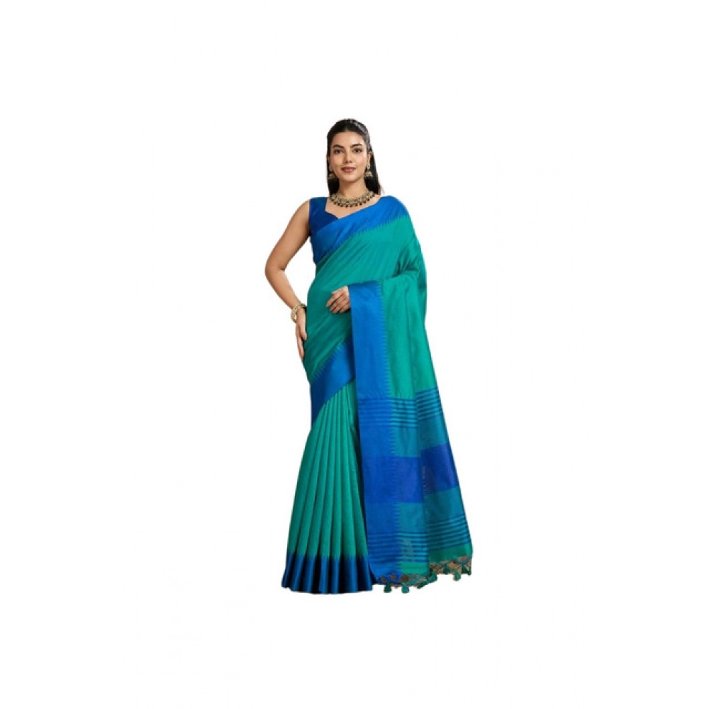 Women's Raw_Silk Woven Saree With Unstitched Blouse 5.5Mtr聽(Aqua_Blue)