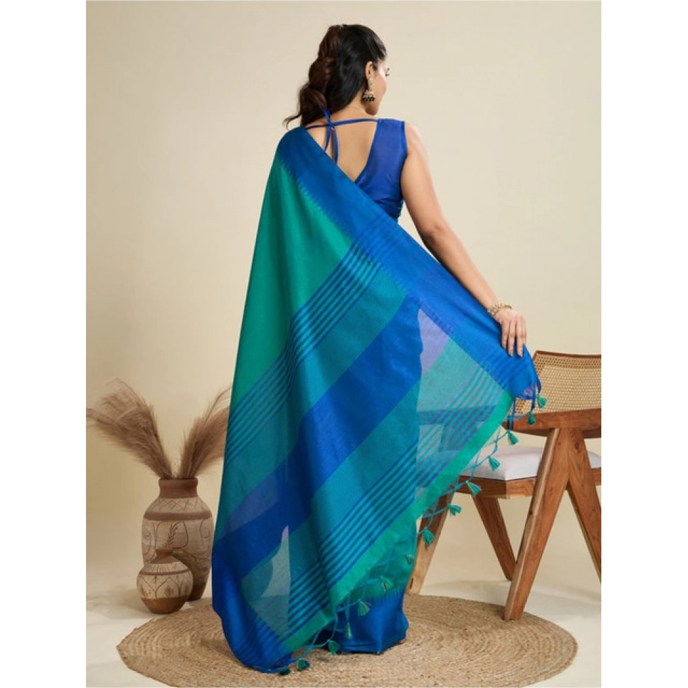 Women's Raw_Silk Woven Saree With Unstitched Blouse 5.5Mtr聽(Aqua_Blue) - Image 4