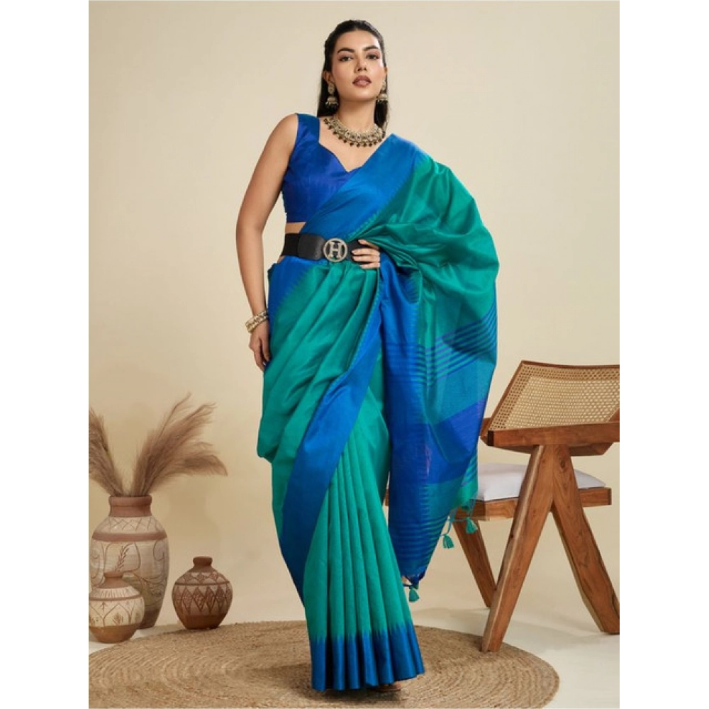 Women's Raw_Silk Woven Saree With Unstitched Blouse 5.5Mtr聽(Aqua_Blue) - Image 2