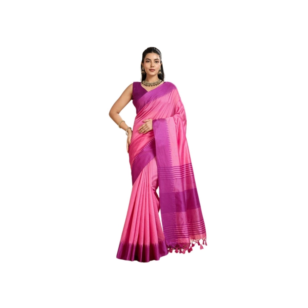 Women's Raw_Silk Woven Saree With Unstitched Blouse 5.5Mtr聽(Pink)