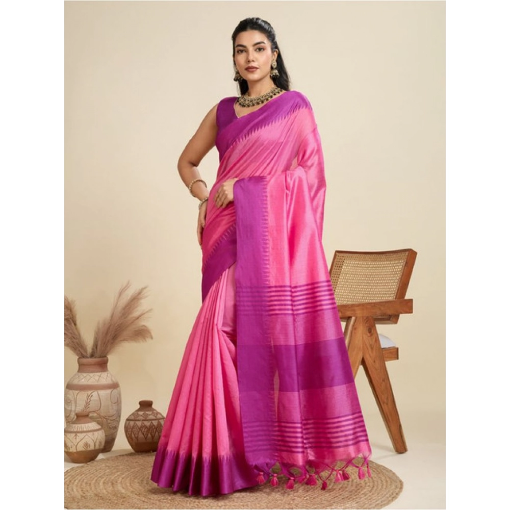 Women's Raw_Silk Woven Saree With Unstitched Blouse 5.5Mtr聽(Pink) - Image 4