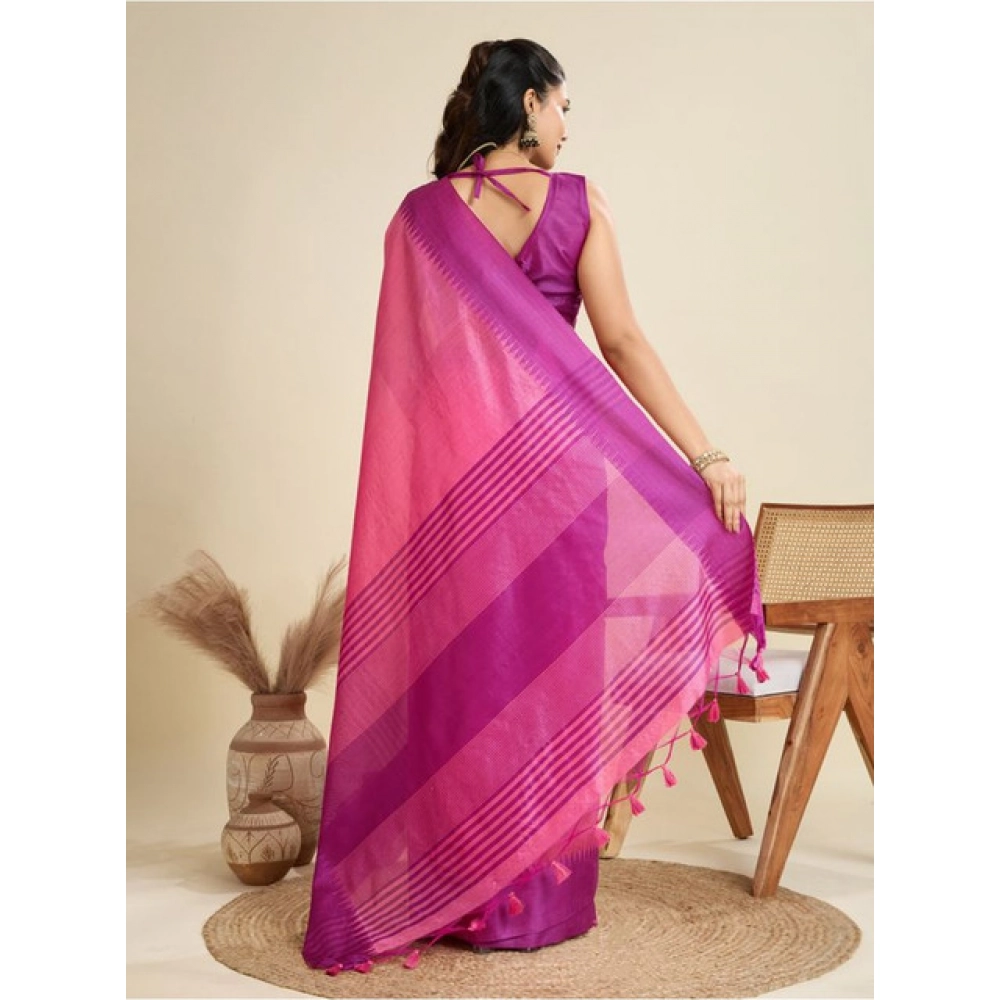 Women's Raw_Silk Woven Saree With Unstitched Blouse 5.5Mtr聽(Pink) - Image 3