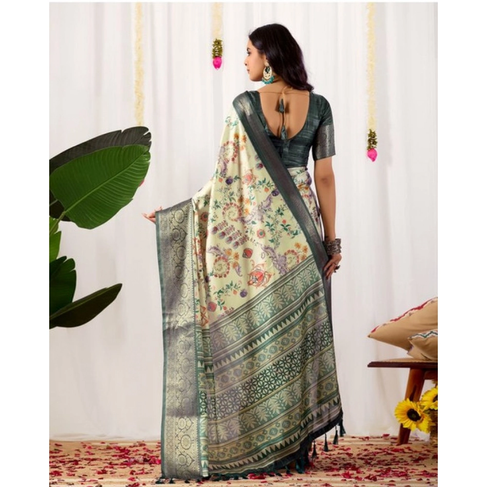 Women's Faux_Silk Printed Saree With Unstitched Blouse 5.5Mtr (Off_White) - Image 2